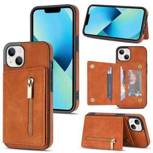 For iPhone 14 Zipper Card Holder Phone Case (Brown)