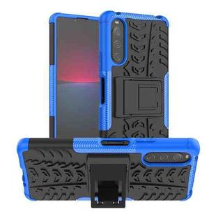 For Sony Xperia 10 IV Tire Texture TPU + PC Phone Case with Holder(Blue)