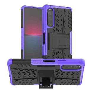 For Sony Xperia 10 IV Tire Texture TPU + PC Phone Case with Holder(Purple)