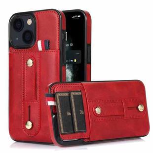 For iPhone 14 Wristband Kickstand Wallet Leather Phone Case (Red)