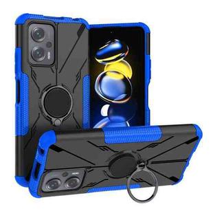 For Xiaomi Redmi Note 11T Pro Armor Bear Shockproof PC + TPU Phone Case with Ring(Blue)