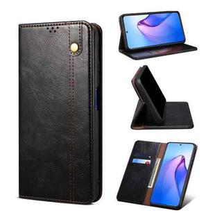 For OPPO Reno8 Pro+ Simple Wax Crazy Horse Texture Leather Phone Case(Black)