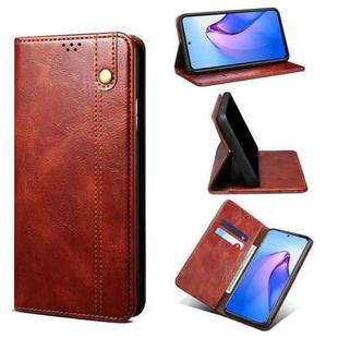 For OPPO Reno8 Simple Wax Crazy Horse Texture Leather Phone Case(Brown)