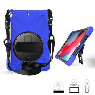 For iPad Pro 10.5 360 Degree Rotation Silicone Protective Cover with Holder & Hand Strap & Long Strap & Pencil Slot(Blue)