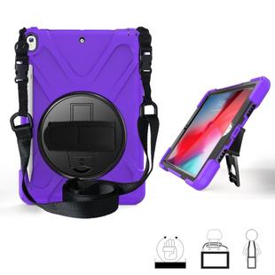 For iPad Pro 10.5 360 Degree Rotation Silicone Protective Cover with Holder & Hand Strap & Long Strap & Pencil Slot(Purple)