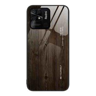 For Xiaomi Redmi 10C Wood Grain Glass Protective Case(Black)