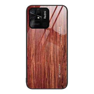 For Xiaomi Redmi 10C Wood Grain Glass Protective Case(Coffee)