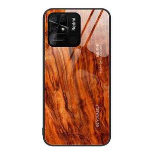 For Xiaomi Redmi 10C Wood Grain Glass Protective Case(Light Brown)