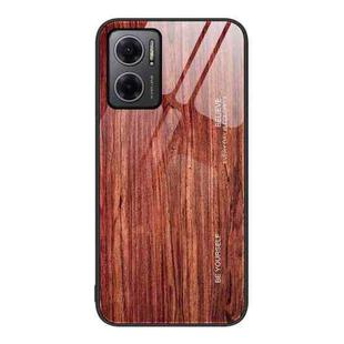 For Xiaomi Redmi Note 11E Wood Grain Glass Protective Case(Coffee)