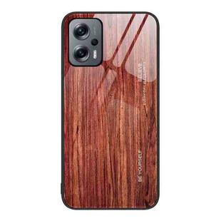 For Xiaomi Redmi Note 11T Pro Wood Grain Glass Protective Case(Coffee)