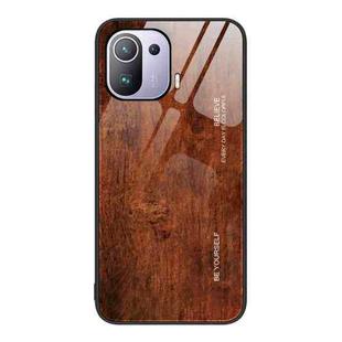 For Xiaomi Mi 11 Pro Wood Grain Glass Protective Case(Dark Brown)