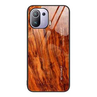 For Xiaomi Mi 11 Pro Wood Grain Glass Protective Case(Light Brown)