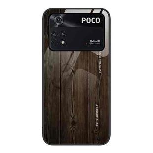 For Xiaomi Poco M4 Pro 4G Wood Grain Glass Protective Case(Black)