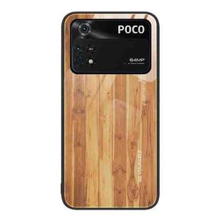 For Xiaomi Poco M4 Pro 4G Wood Grain Glass Protective Case(Yellow)