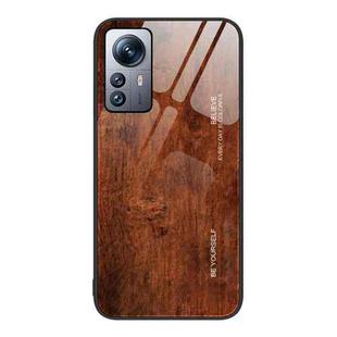 For Xiaomi 12 Pro Wood Grain Glass Protective Case(Dark Brown)