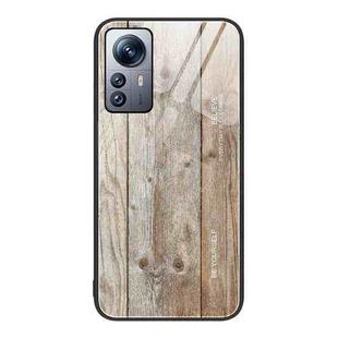 For Xiaomi 12 Pro Wood Grain Glass Protective Case(Grey)