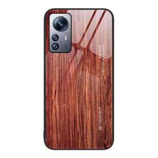 For Xiaomi 12 Pro Wood Grain Glass Protective Case(Coffee)