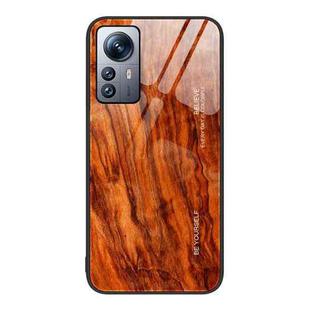 For Xiaomi 12 Pro Wood Grain Glass Protective Case(Light Brown)