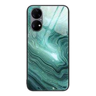 For Huawei P50 Pro Marble Pattern Glass Protective Phone Case(Water Waves)