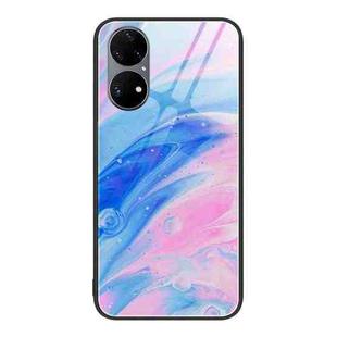 For Huawei P50 Pro Marble Pattern Glass Protective Phone Case(Pink)