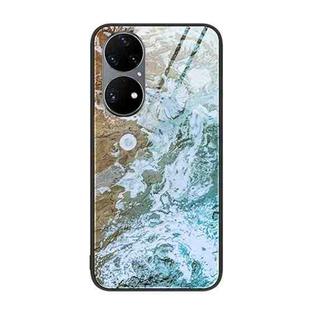For Huawei P50 Pro Marble Pattern Glass Protective Phone Case(Beach)