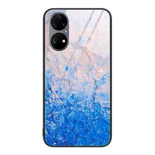 For Huawei P50 Pro Marble Pattern Glass Protective Phone Case(Ocean Waves)