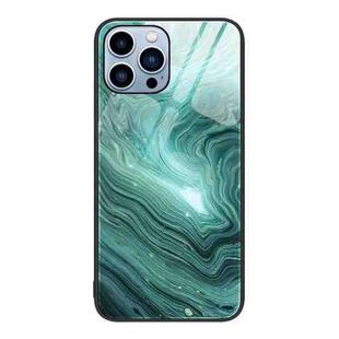 For iPhone 13 Pro Max Marble Pattern Glass Protective Phone Case (Water Waves)