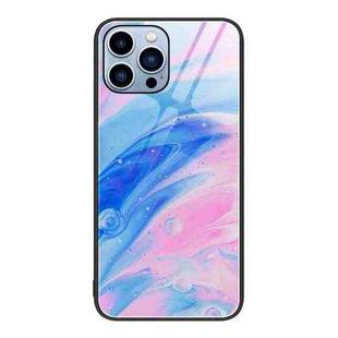 For iPhone 13 Pro Max Marble Pattern Glass Protective Phone Case (Pink)