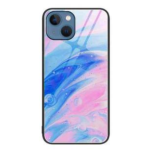 For iPhone 14 Plus Marble Pattern Glass Protective Phone Case (Pink)