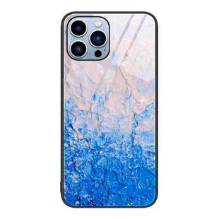 For iPhone 14 Pro Max Marble Pattern Glass Protective Phone Case (Ocean Waves)