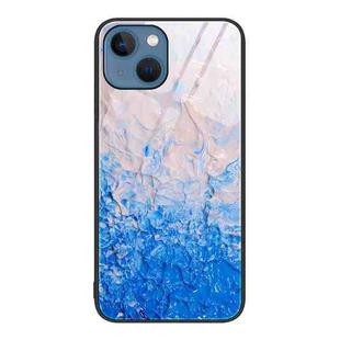 For iPhone 14 Marble Pattern Glass Protective Phone Case (Ocean Waves)