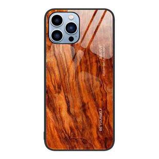 For iPhone 13 Pro Max Wood Grain Glass Protective Case (Light Brown)