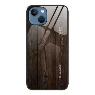 For iPhone 13 Wood Grain Glass Protective Case(Black)