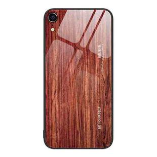 For iPhone XR Wood Grain Glass Protective Case(Coffee)