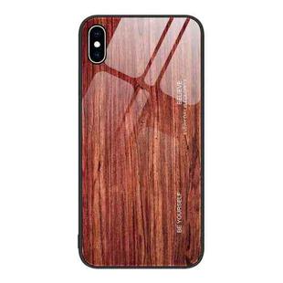 For iPhone XS Max Wood Grain Glass Protective Case(Coffee)