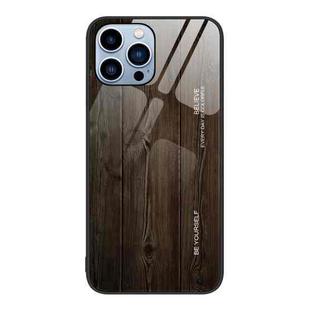 For iPhone 14 Pro Max Wood Grain Glass Protective Case (Black)