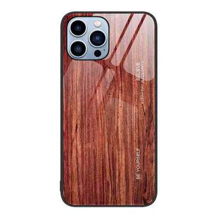 For iPhone 14 Pro Max Wood Grain Glass Protective Case (Coffee)