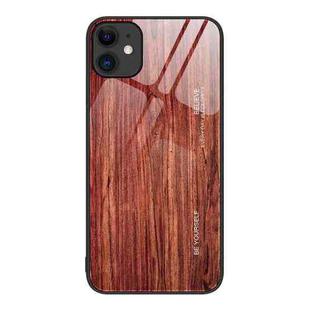 For iPhone 11 Wood Grain Glass Protective Case (Coffee)