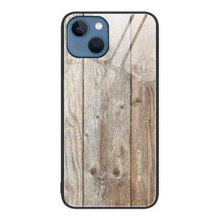 For iPhone 14 Plus Wood Grain Glass Protective Case (Grey)