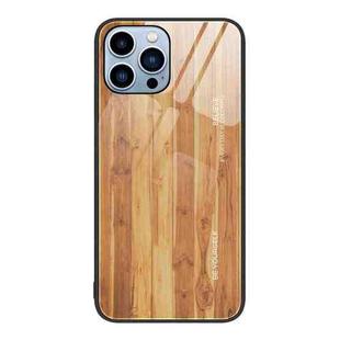 For iPhone 14 Pro Wood Grain Glass Protective Case(Yellow)