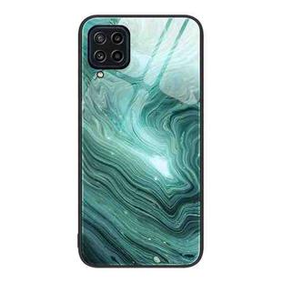 For Samsung Galaxy M32 Marble Pattern Glass Protective Phone Case(Water Waves)