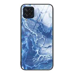 For Samsung Galaxy M32 Marble Pattern Glass Protective Phone Case(Blue Ocean)