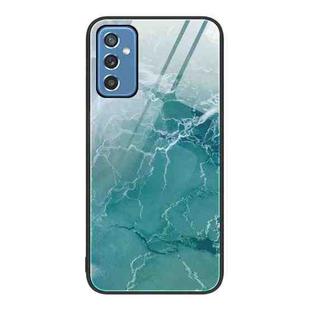 For Samsung Galaxy M52 5G Marble Pattern Glass Protective Phone Case(Green Ocean)