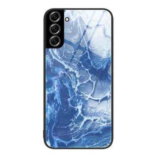 For Samsung Galaxy S22+ 5G Marble Pattern Glass Protective Phone Case(Blue Ocean)