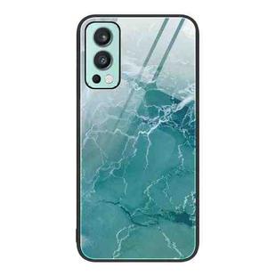 For OnePlus Nord 2 5G Marble Pattern Glass Protective Phone Case(Green Ocean)