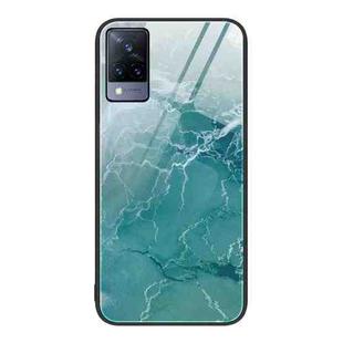 For vivo V21 Marble Pattern Glass Protective Phone Case(Green Ocean)