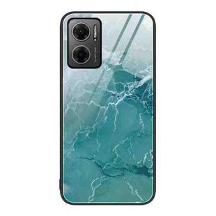 For Xiaomi Redmi Note 11E Marble Pattern Glass Protective Phone Case(Green Ocean)