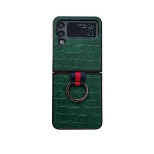 For Samsung Galaxy Z Flip4 Crocodile Texture PU Phone Case With Ring(Green)