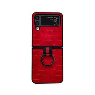 For Samsung Galaxy Z Flip4 Crocodile Texture PU Phone Case With Ring(Red)