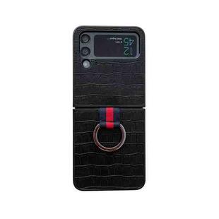 For Samsung Galaxy Z Flip4 Crocodile Texture PU Phone Case With Ring(Black)